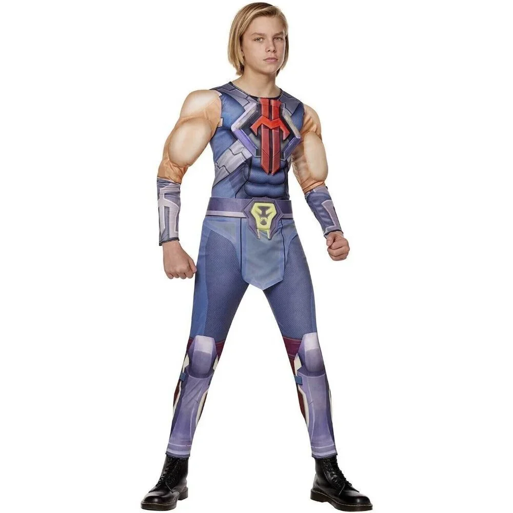 NEW He-Man Halloween Costume Masters of Universe Boys Medium 8 Jumpsuit Belt